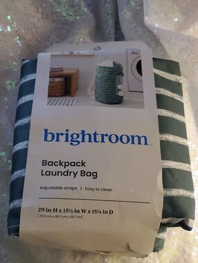 NWT Brightroom Laundry Backpack Laundry Bag - Green And White Stripe